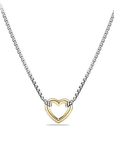 Shop David Yurman Cable Collectibles Heart Necklace With 18k Gold In Silver