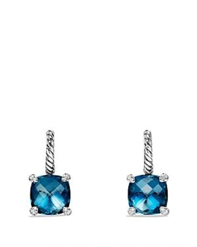 Shop David Yurman Chatelaine Drop Earrings With Hampton Blue Topaz And Diamonds In Blue/silver