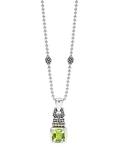 Shop Lagos 18k Gold And Sterling Silver Caviar Color Pendant Necklace With Green Quartz, 16 In Green/silver