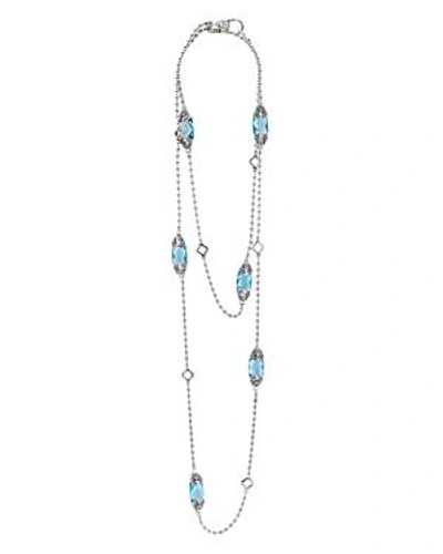 Shop Lagos 18k Gold And Sterling Silver Caviar Color Station Necklace With Swiss Blue Topaz, 34 In Blue/silver