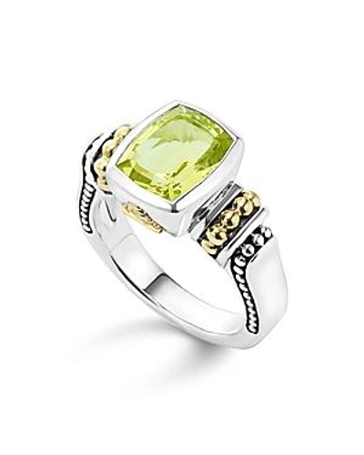 Shop Lagos 18k Gold And Sterling Silver Caviar Color Small Ring With Green Quartz In Green/silver