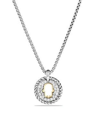 Shop David Yurman Cable Collectibles Hamsa Charm Necklace With Diamonds With 18k Gold In White/gold