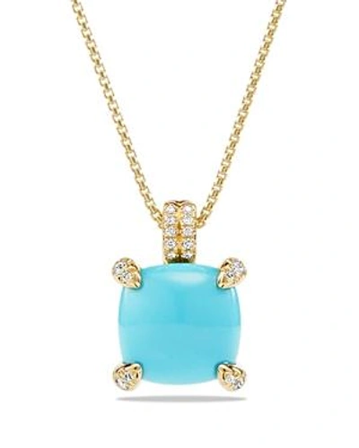 Shop David Yurman Chatelaine Pendant Necklace With Turquoise And Diamonds In 18k Gold In Blue/gold