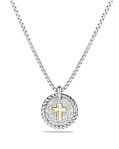 Shop David Yurman Cable Collectibles Cross Charm Necklace With Diamonds With 18k Gold In White/gold
