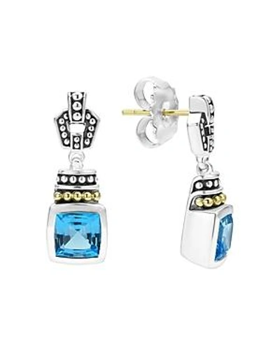 Shop Lagos 18k Gold And Sterling Silver Caviar Color Drop Earrings With Swiss Blue Topaz
