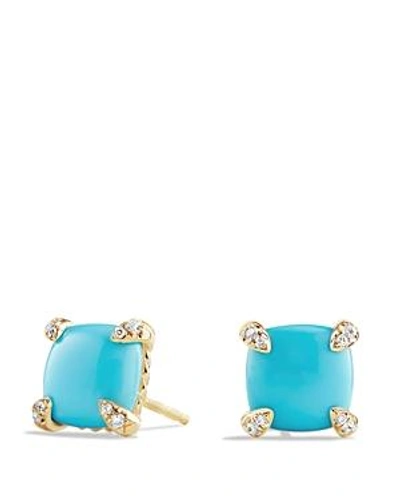 Shop David Yurman Chatelaine Earrings With Turquoise And Diamonds In 18k Gold In Blue/gold