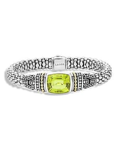 Shop Lagos 18k Gold And Sterling Silver Caviar Color Bracelet With Green Quartz
