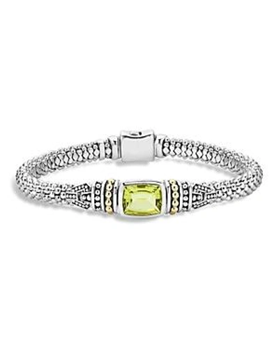 Shop Lagos 18k Gold And Sterling Silver Caviar Color Bracelet With Green Quartz