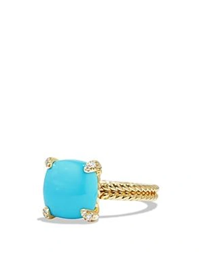 Shop David Yurman Châtelaine Ring With Turquoise And Diamonds In 18k Gold In Blue/gold