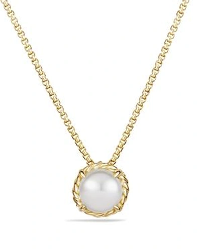 Shop David Yurman Chatelaine Pendant Necklace With Pearl In 18k Gold In White/gold