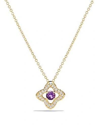 Shop David Yurman Venetian Quatrefoil Necklace With Amethyst And Diamonds In 18k Gold In Purple/gold