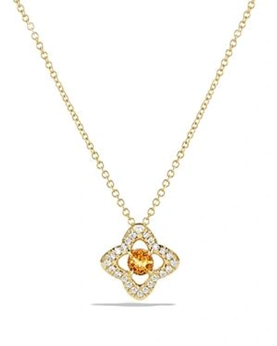 Shop David Yurman Venetian Quatrefoil Necklace With Citrine And Diamonds In 18k Gold In Orange/gold