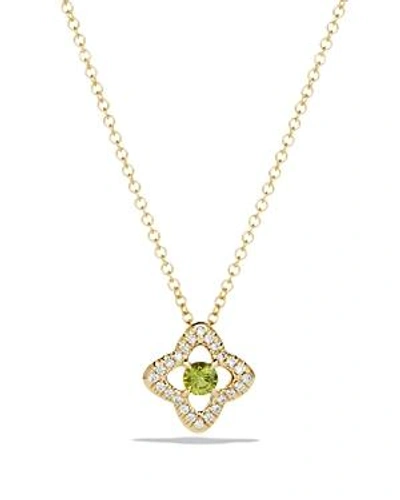 Shop David Yurman Venetian Quatrefoil Necklace With Peridot And Diamonds In 18k Gold In Green/gold