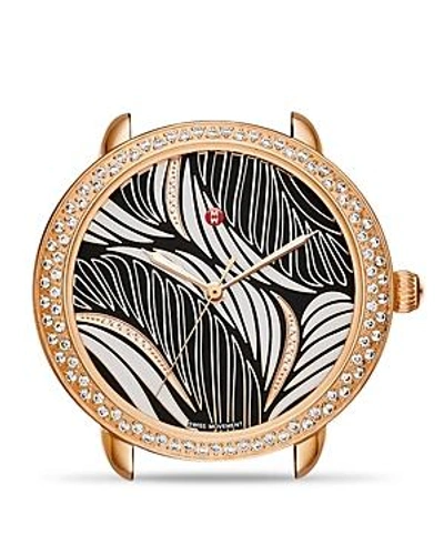 Shop Michele Serein 16 Willow Diamond Dial Watch Head, 34mm In Black/rose