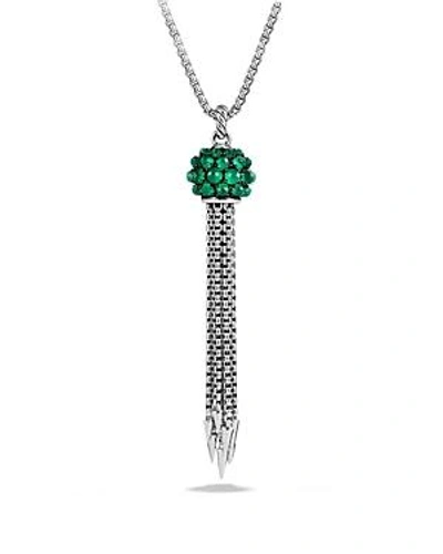 Shop David Yurman Osetra Tassel Necklace With Green Onyx In Green/silver