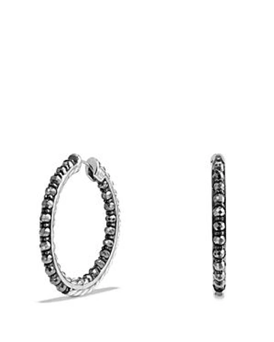 Shop David Yurman Cable Berries Hoop Earrings With Hematine In Black/silver