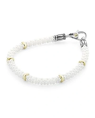 Shop Lagos 18k Gold And Sterling Silver White Caviar Bracelet In White/gold