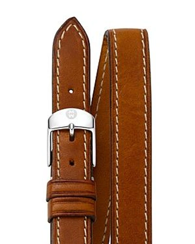 Shop Michele Double Wrap Leather Watch Strap, 18mm In Saddle