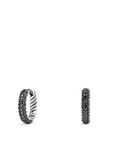 Shop David Yurman Petite Pave Earrings With Black Diamonds In Silver/black