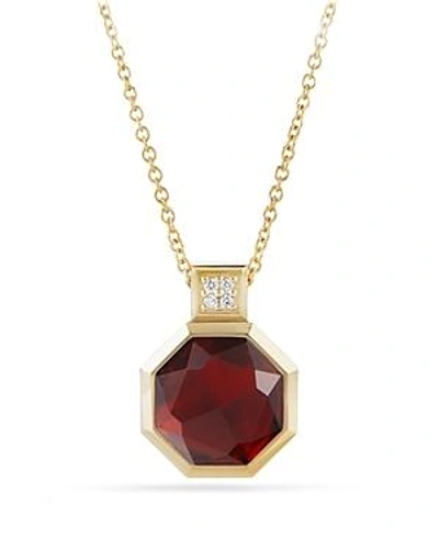 Shop David Yurman Guilin Octagon Pendant Necklace With Garnet And Diamonds In 18k Gold In Red/gold