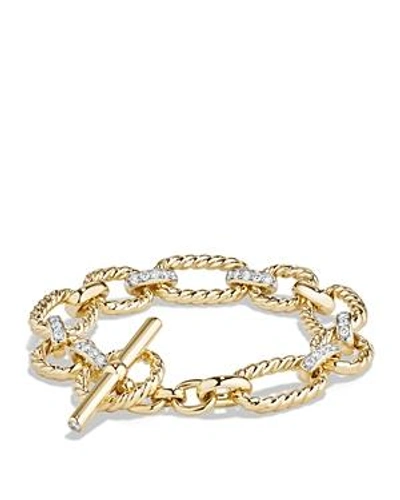 Shop David Yurman Cushion Chain Link Bracelet With Diamonds In 18k Gold