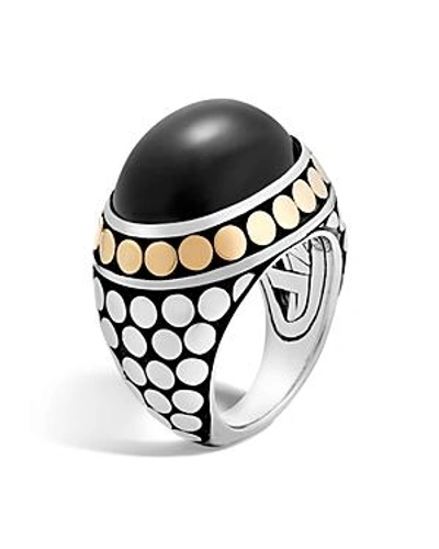 Shop John Hardy 18k Yellow Gold And Sterling Silver Dot Dome Ring With Black Onyx In Black/silver