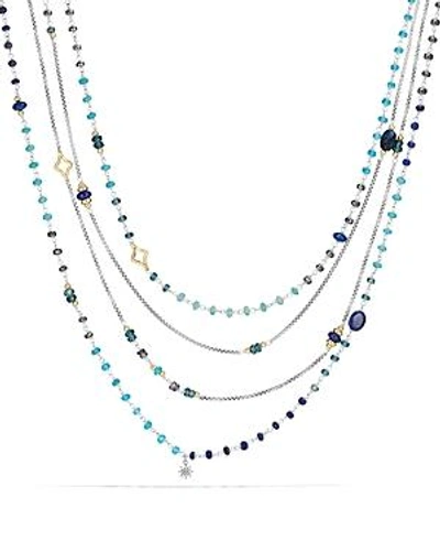 Shop David Yurman Bead Necklace With Lapis Lazuli, Hampton Blue Topaz, Hematine And 18k Gold In Blue/silver