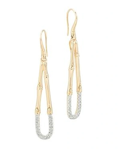 Shop John Hardy Bamboo 18k Gold And Diamond French Wire Earrings In White/gold