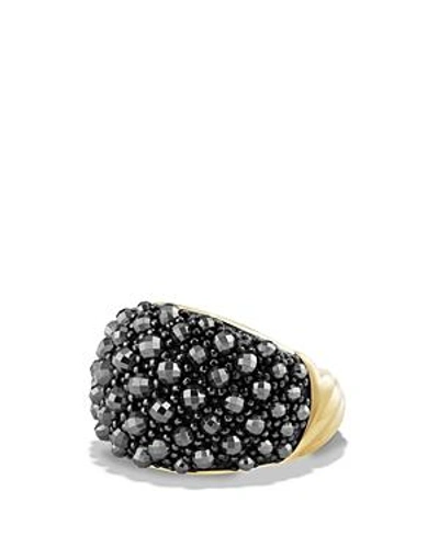 Shop David Yurman Osetra Dome Ring With Faceted Hematine In 18k Gold In Black/gold