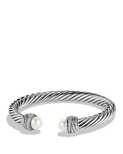 Shop David Yurman Crossover Bracelet With Pearls And Diamonds In Silver