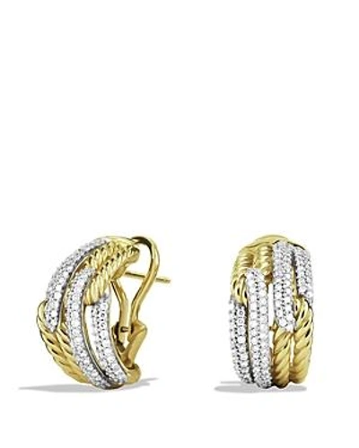 Shop David Yurman Labyrinth Double-loop Earrings With Diamonds In Yellow Gold