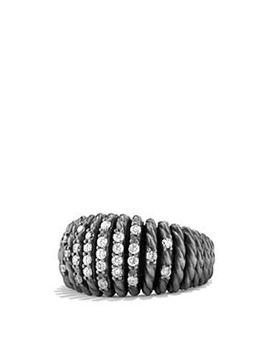 Shop David Yurman Tempo Ring With Diamonds In Black/silver