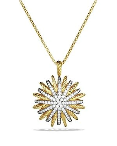 Shop David Yurman Starburst Large Pendant With Diamonds On Chain In Yellow Gold