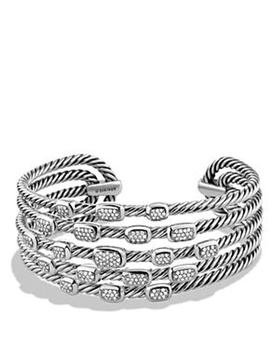 Shop David Yurman Confetti Wide Cuff Bracelet With Diamonds In Silver