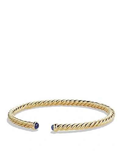 Shop David Yurman Precious Cable Pave Cablespira Bracelet With Blue Sapphires In Gold In Gold/blue