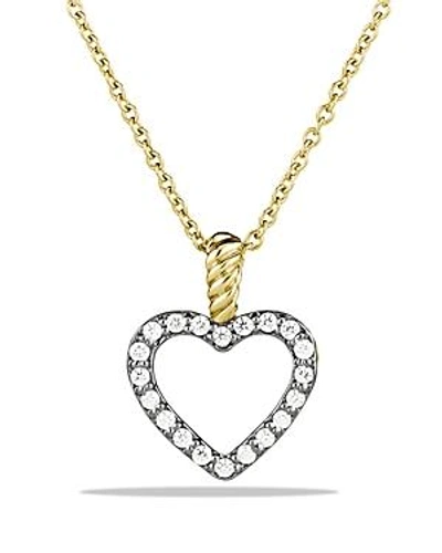 Shop David Yurman Cable Collectibles Heart Pendant With Diamonds In Gold On Chain