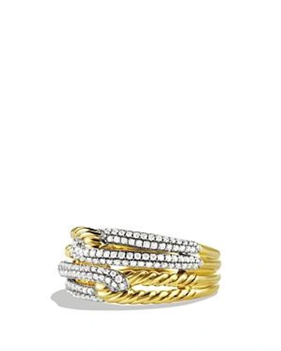 Shop David Yurman Labyrinth Double-loop Ring With Diamonds In Gold In Yellow Gold/white Diamonds