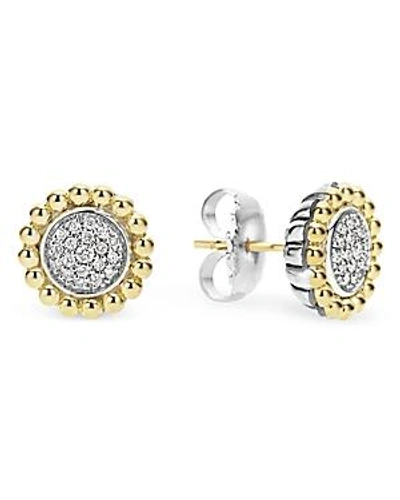 Shop Lagos Sterling Silver And 18k Gold Caviar Stud Earrings With Diamonds In White/gold