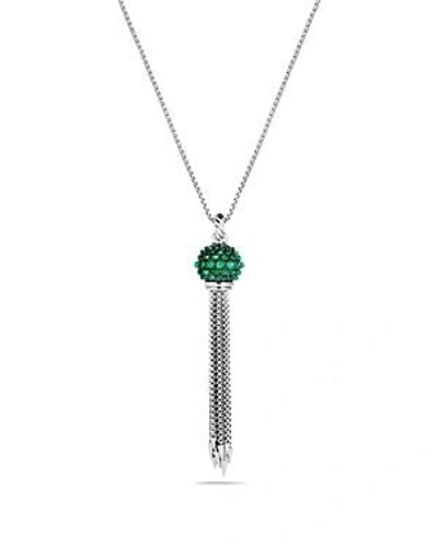 Shop David Yurman Osetra Tassel Necklace With Green Onyx In Green/silver