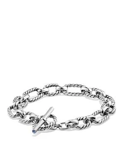 Shop David Yurman Chain Cushion Link Bracelet With Blue Sapphire In Sterling Silver In Blue/silver