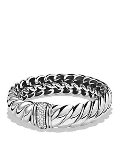 Shop David Yurman Hampton Cable Bracelet With Diamonds In White/silver