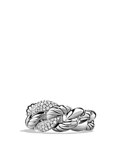Shop David Yurman Belmont Curb Link Ring With Diamonds In Silver