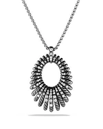 Shop David Yurman Tempo Necklace With Diamonds In Black/silver