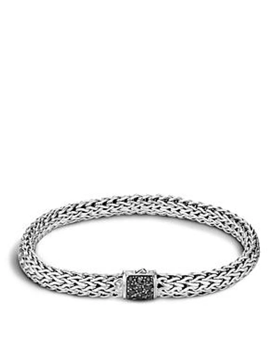 Shop John Hardy Men's Classic Chain Sterling Silver Lava Medium Bracelet With Black Sapphires In Black/silver
