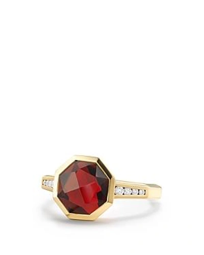 Shop David Yurman Guilin Octagon Ring With Garnet And Diamonds In 18k Yellow Gold In Red/gold