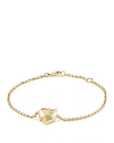 Shop David Yurman Le Petit Coeur Sculpted Heart Chain Bracelet With Diamonds In 18k Gold In White/gold