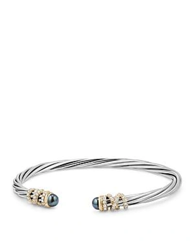 Shop David Yurman Helena End Station Bracelet With Gray Cultured Freshwater Pearls, Diamonds And 18k Gold In Gray/white