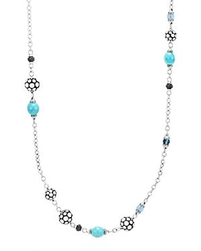Shop John Hardy Sterling Silver Dot Sautoir Necklace With Turquoise, Swiss Blue Topaz And Black Sapphire, 36 In Blue/silver