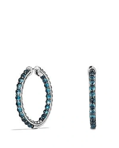 Shop David Yurman Osetra Hoop Earrings With Hampton Blue Topaz In Blue/silver