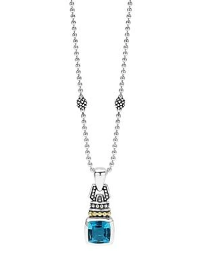 Shop Lagos 18k Yellow Gold And Sterling Silver Caviar Color Pendant Necklace With Swiss Blue Topaz, 16 In Blue/silver